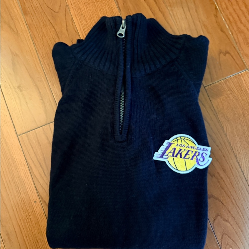 LA Lakers Black Half-Zip Sweater- black with white stripes